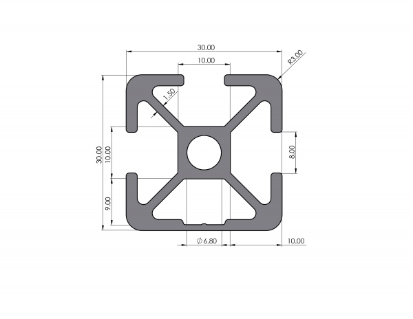 Aluminum profile 30x30 groove 1N 8 I-type